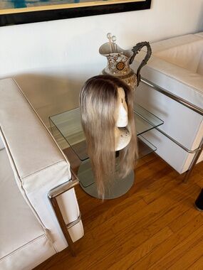 #51B HUMAN HAIR   Silky Blonde / Shaded Roots Medical Grade Wig for Women 19”